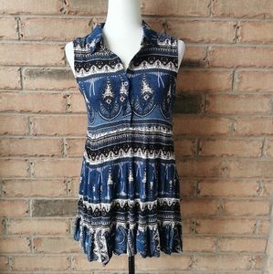 Paisley textured blue sleeveless shirt dress